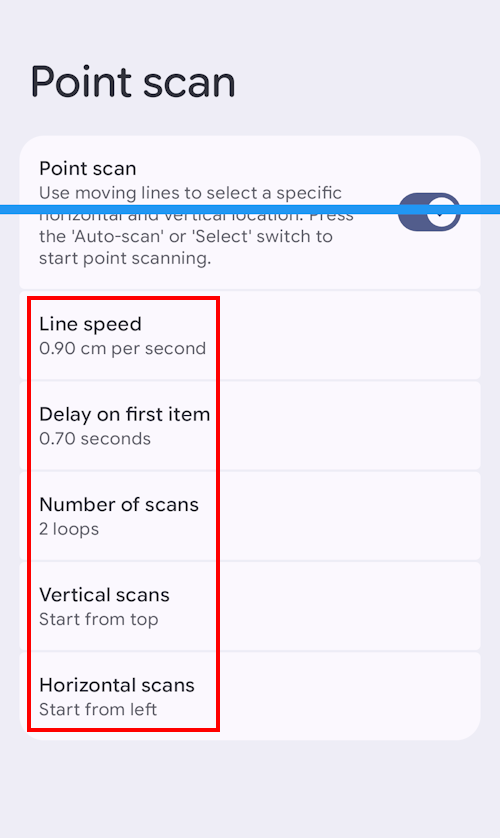Use the options below Point scan to adjust how it behaves